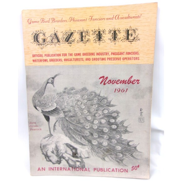 Vintage Game Bird Breeders Pheasant Fanciers Gazette Magazine November 1961 - Picture 1 of 4